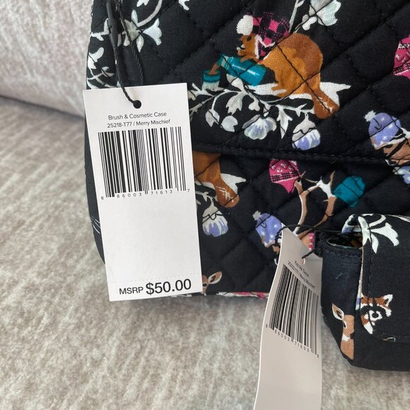 Vera Bradley Set of Brush & Cosmetic Case & Kiss Me Twice Case - Merry Mischief - Picture 2 of 10